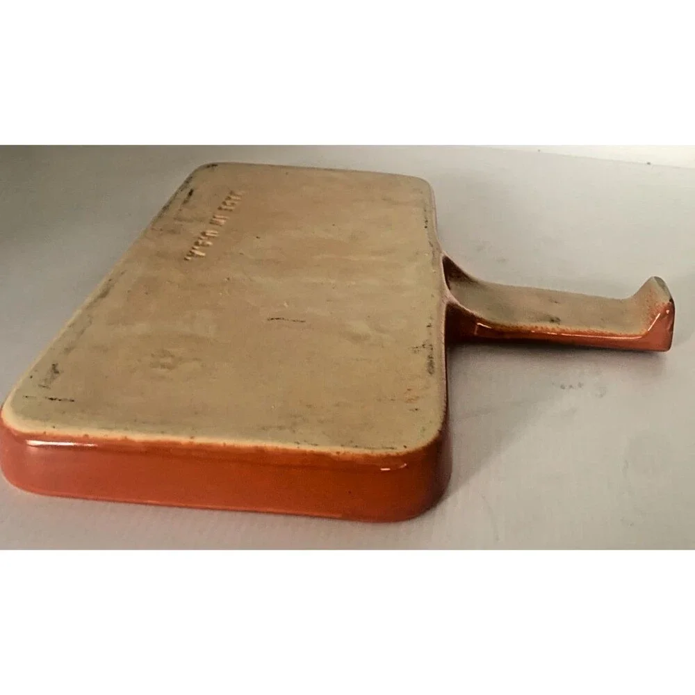 Vintage Coral Ceramic Rectangular Cornbread Tray Platter  w/Handle Made USA MCM